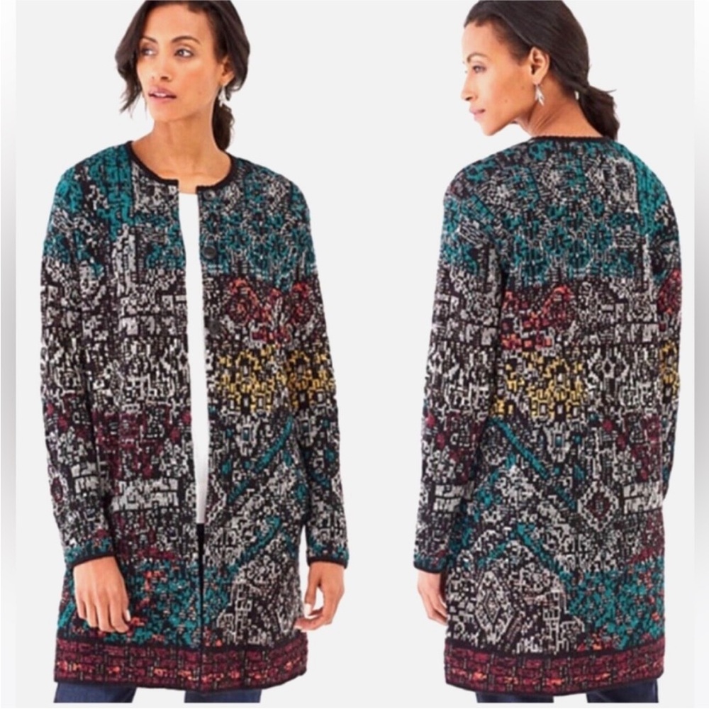 J. Jill Duster Button Front Multicolor Patterned … - image 1